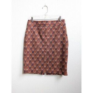 Loft Orange Navy Blue Floral Pencil Skirt Women's Size 6